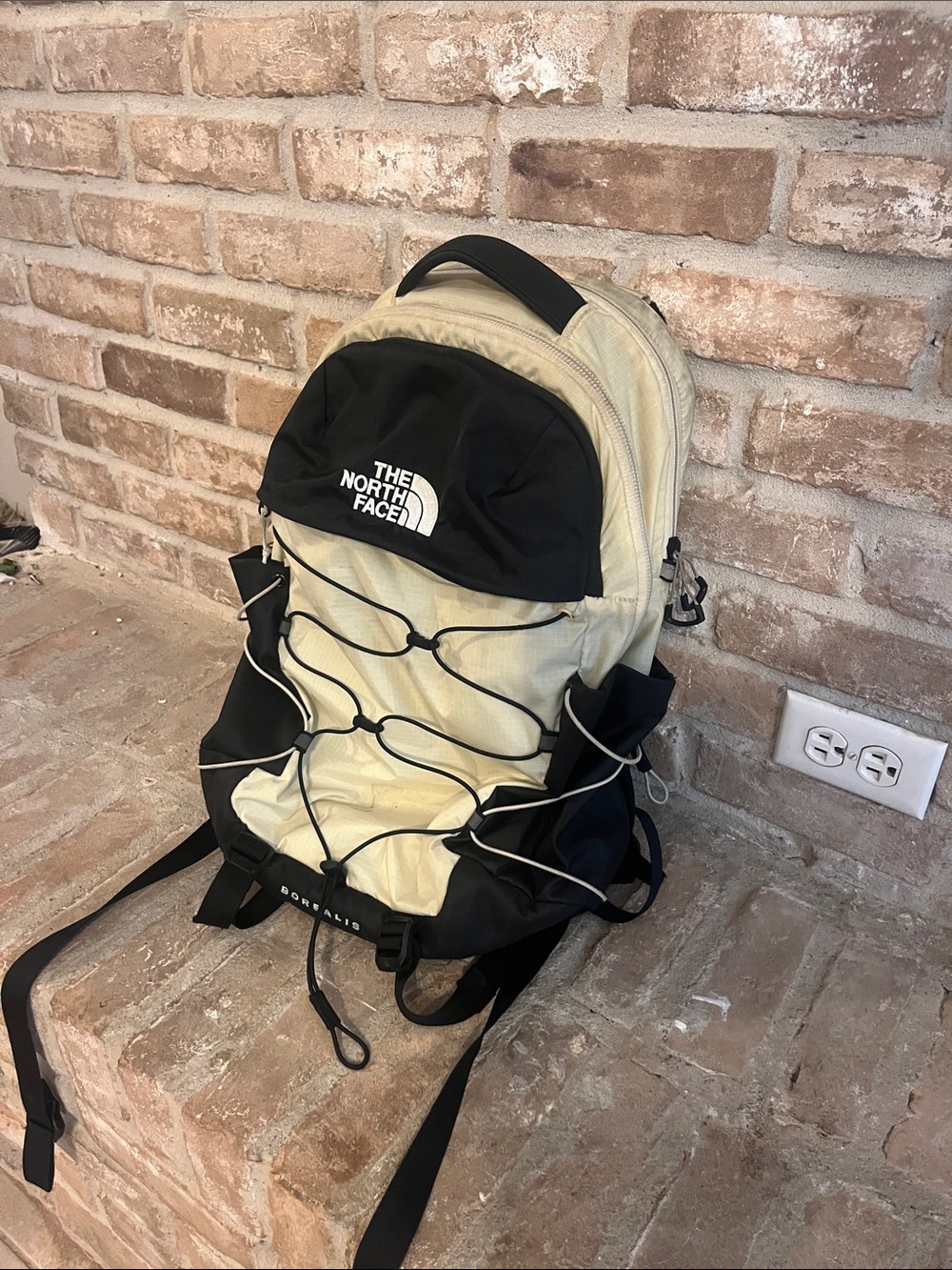 The North Face Backpack in Cream and Black with Front Bungee - Picture 2 of 4